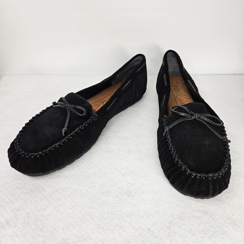 Zodiac Size 9.5 Moccasins Slippees Black Suede Leather Rubber Sole Shoes Comfort